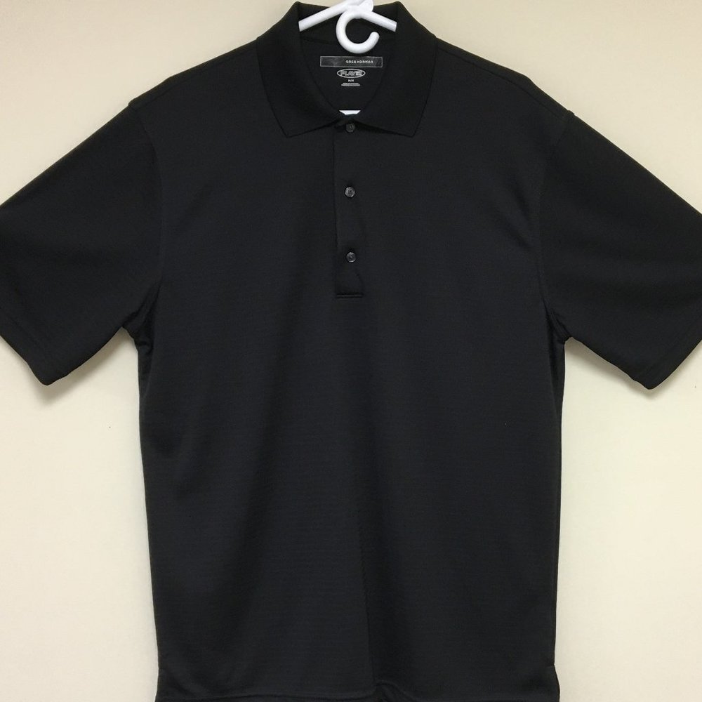 NEW MENS Greg Norman SHARK PlayDry MICRO Pique BLACK Polo Golf SHIRT MEDIUM SIZE